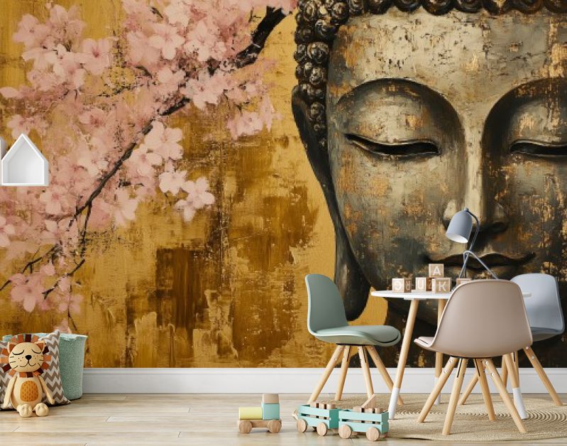 Gouden sereniteit onder roze bloesems