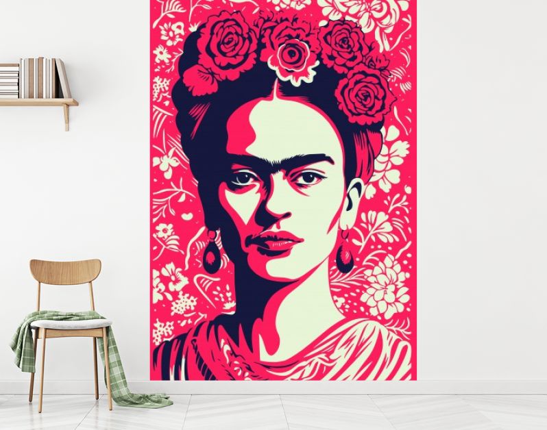 Het Iconische Gezicht, Frida's Kracht in diep rood en zwart