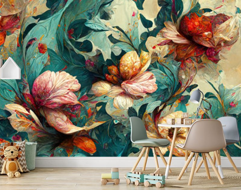 Artistiek abstract bloemenpatroon prachtige bloemen en bloemblaadjes ornament kunst ontwerp natuur blad illustratie tekening, digitale bloemenprint schilderij vintage stijl behang of achtergrond