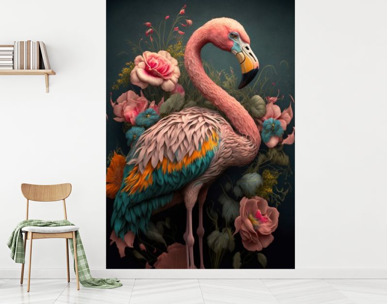 Flamingo met vintage bloemen