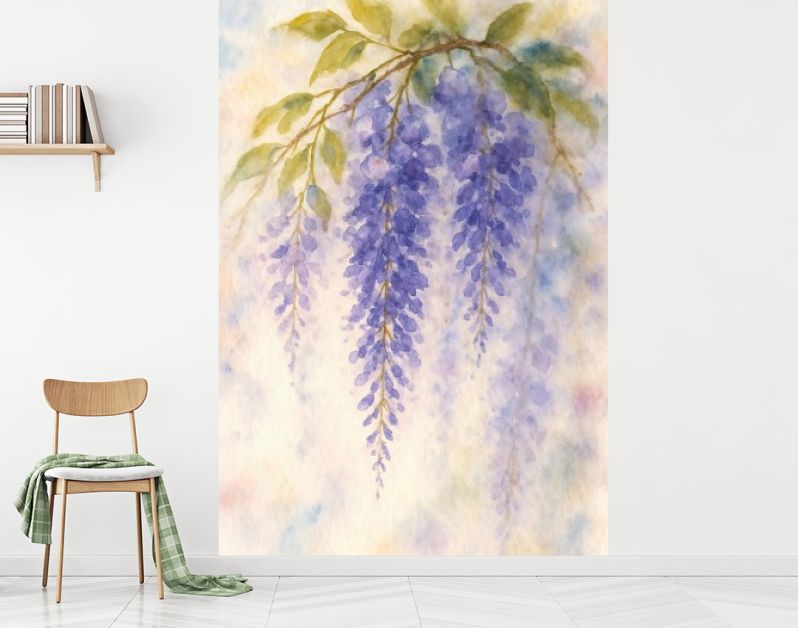 Hangende blauwe regen in zachte dromerige pastelkleuren