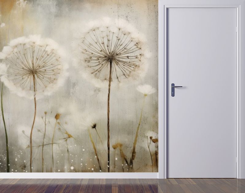 White dandelion blowing in the breeze