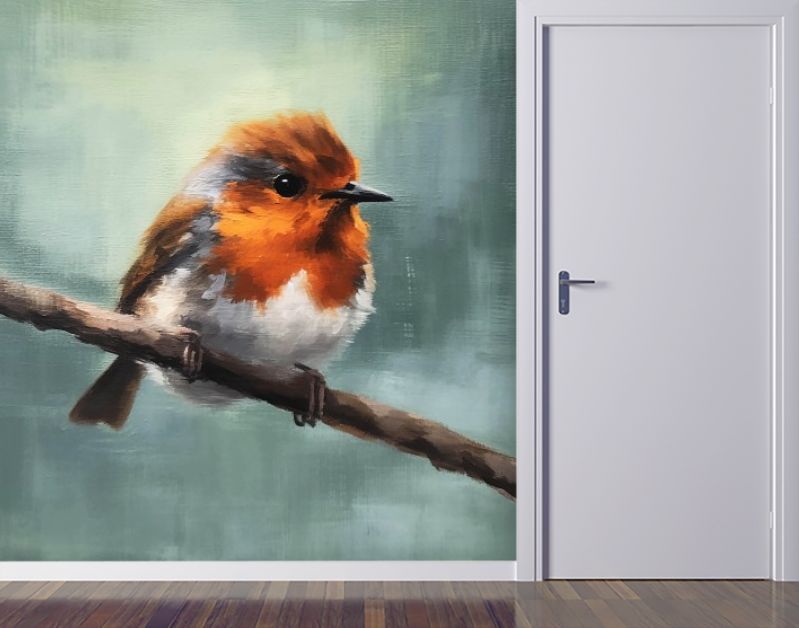 Levendige Details Het Roodborstje in Licht Karmozijnrood en Wit