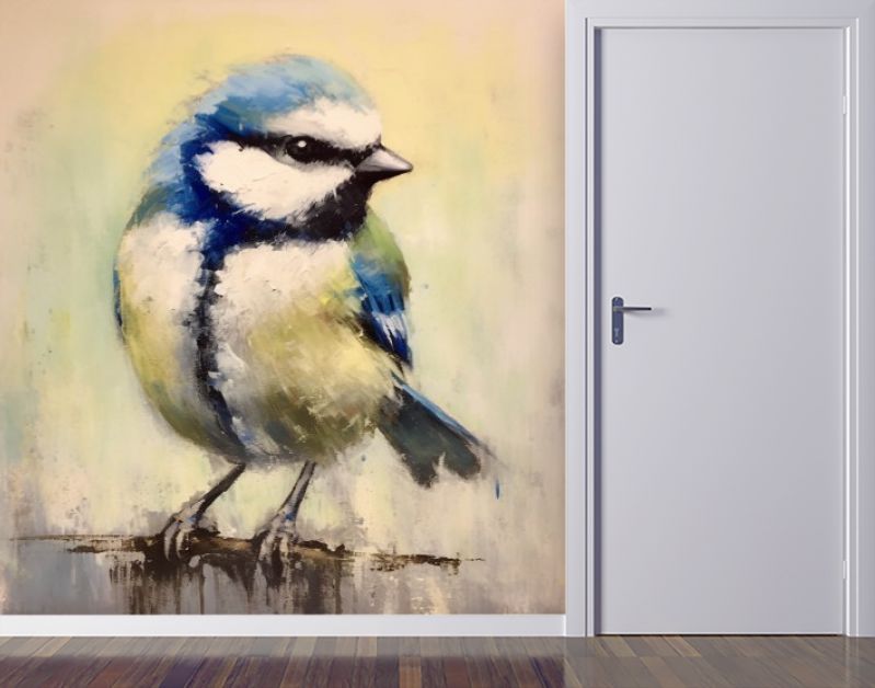 Realistische Sereniteit De Vogel in Blauw en Geel
