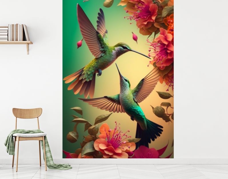 Twee vliegende kolibris