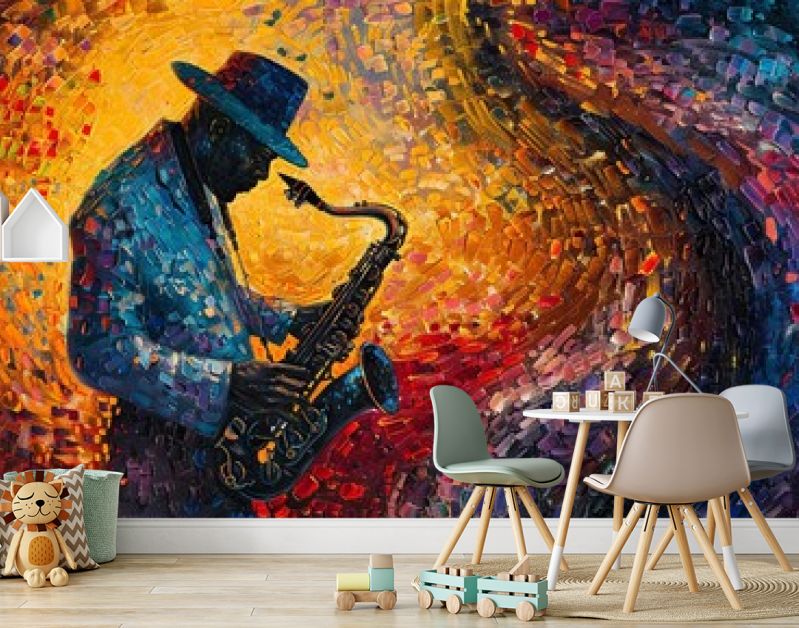 Een Amerikaanse man speelt muziek om een prettige, romantische sfeer te creëren. Hij is een saxofonist.