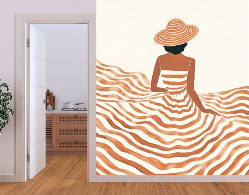 Oranje Dromen Meisje met Hoed in Golvende Lijnen en Romantiek