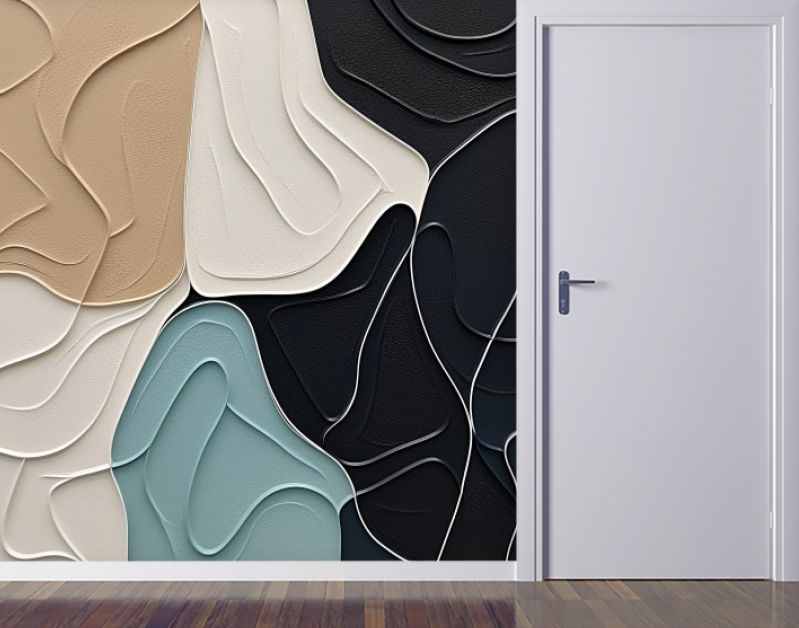 Golvende Harmonieën Minimalistische Abstracties in Beige en Teal