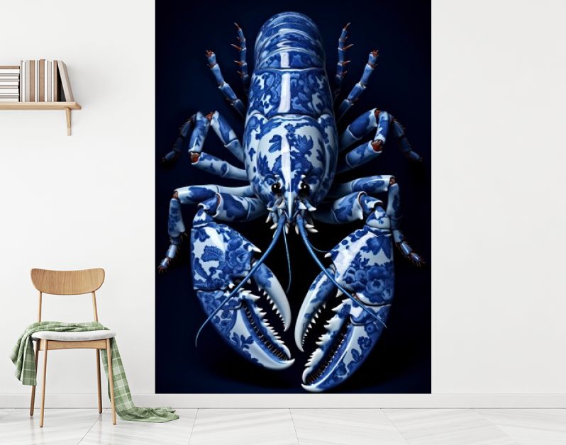 A lobster in Delft Blue style