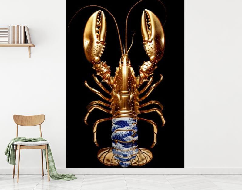 Golden lobster delft blue on black