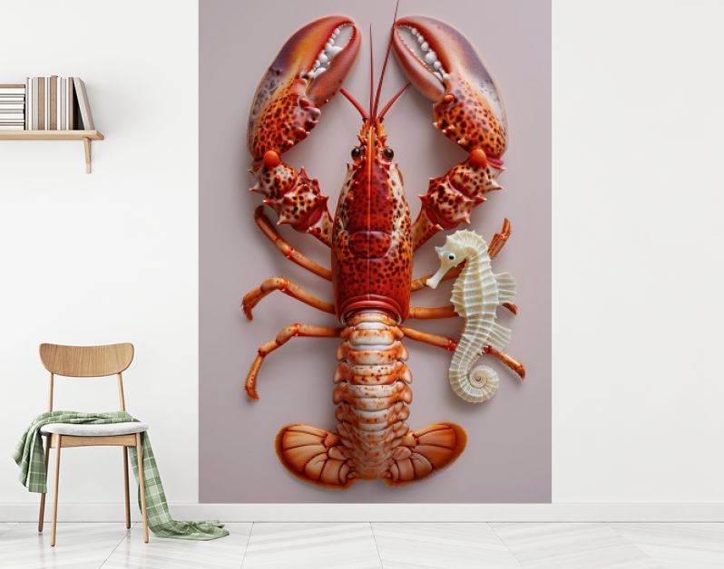 Rode kreeft met zeepaardje