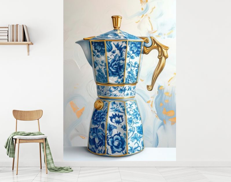 Italiaanse percolator in delfts blauw