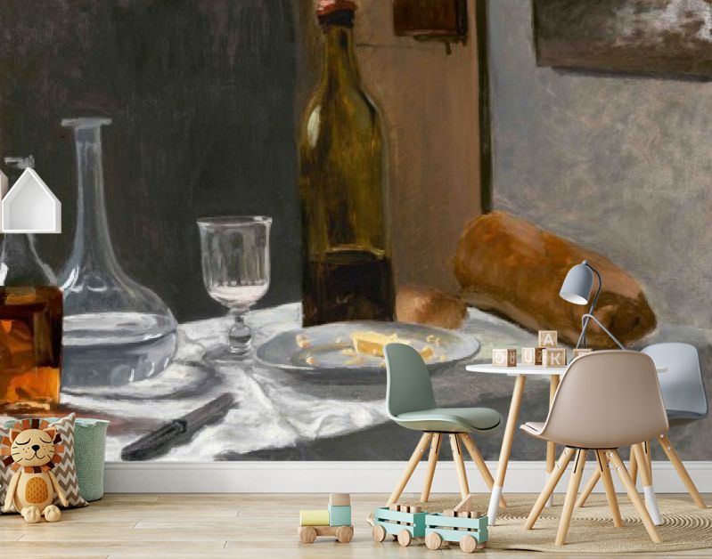 Stilleven met fles, karaf, brood en wijn (1862–1863 )