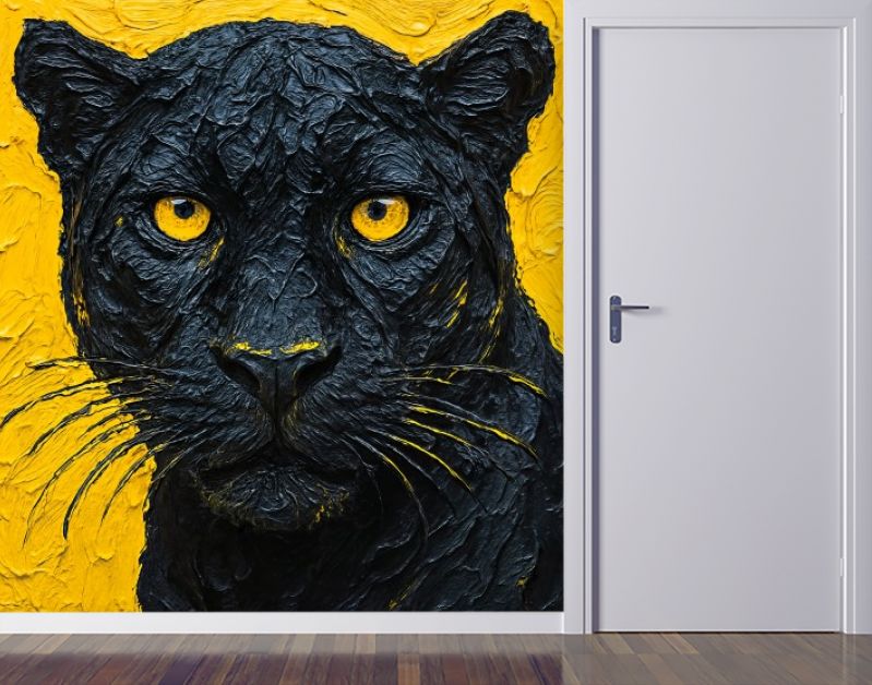 Close-up van zwarte panter in krachtig zwart-geel contrast