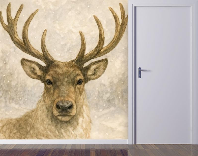 Edelhert met imposant gewei in de sneeuw