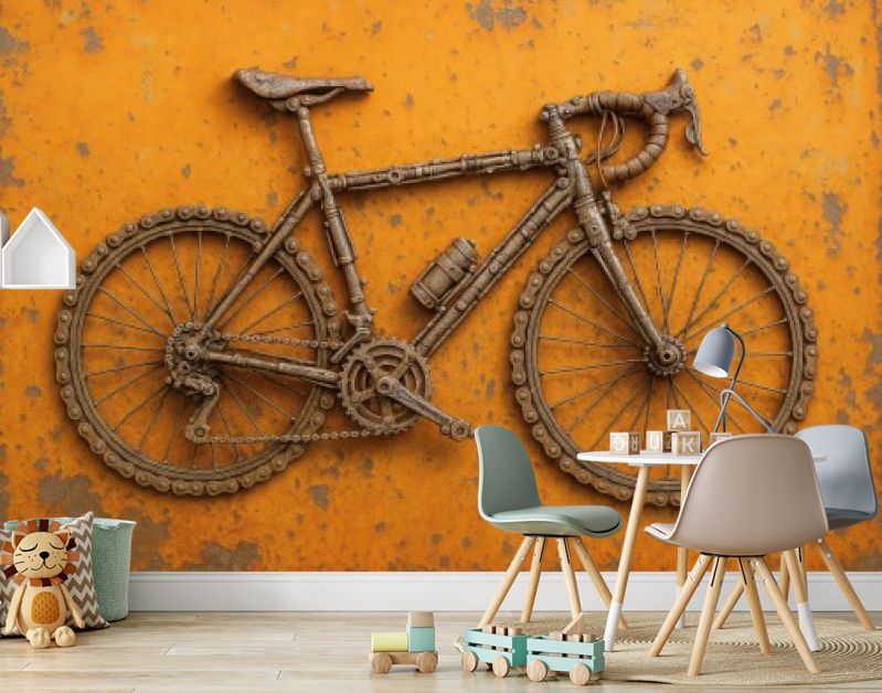 Industriële racefiets van roestig metaal en schroot