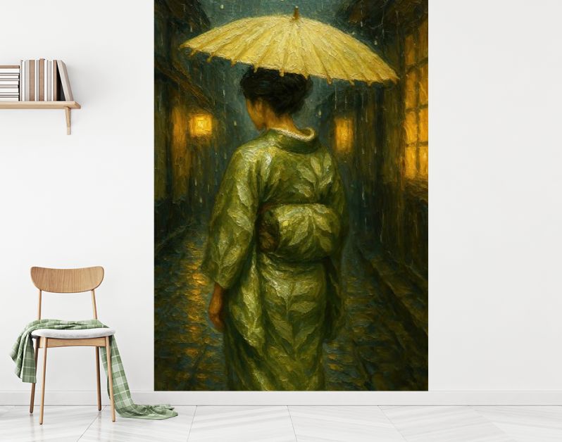 Japanse geisha met paraplu in de avond