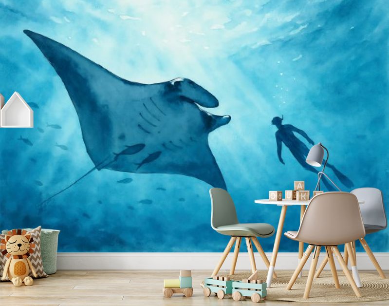 Snorkelen naast een mantarog onder water