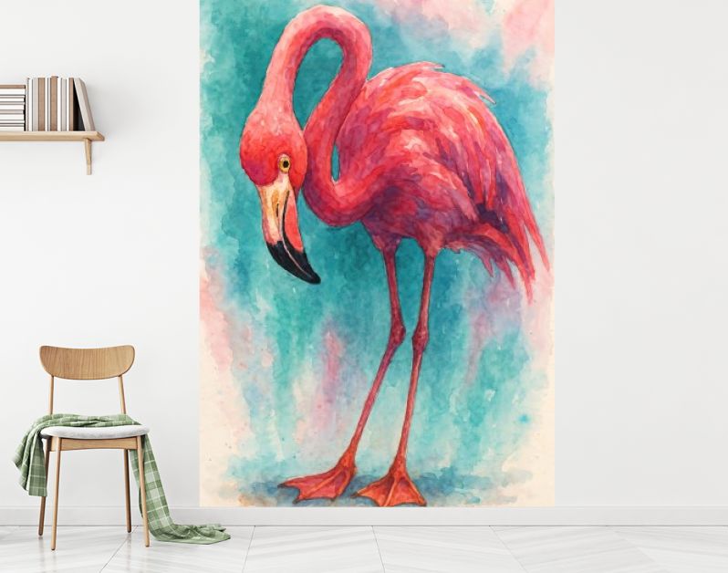 Tropische roze flamingo in felle aquarelkleuren