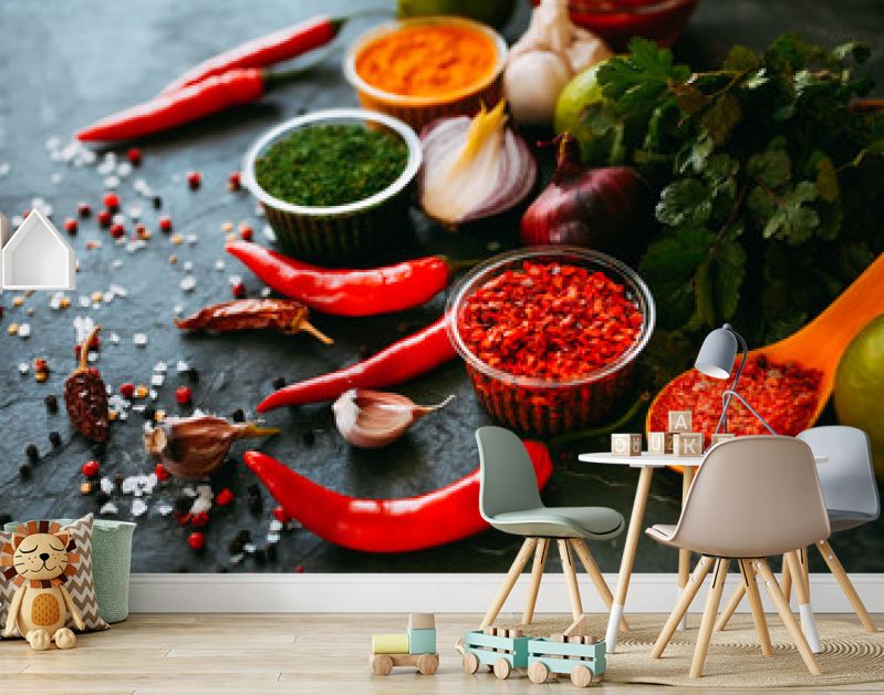 Spices on the black table