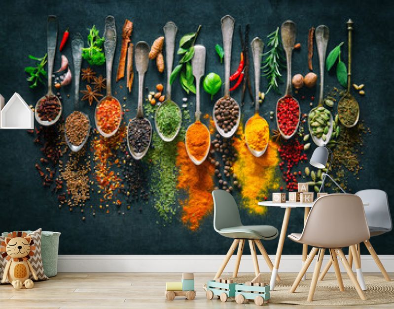 Herbs and spices for cooking on dark background