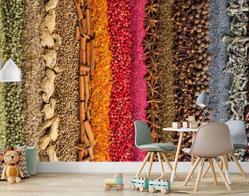 Indian spices and herbs background. colorful seasoning, top view.