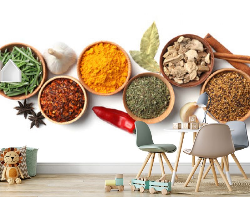 Beautiful composition with different aromatic spices on white background