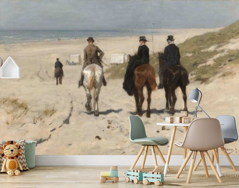 Morgenrit langs het strand, Anton Mauve, 1876