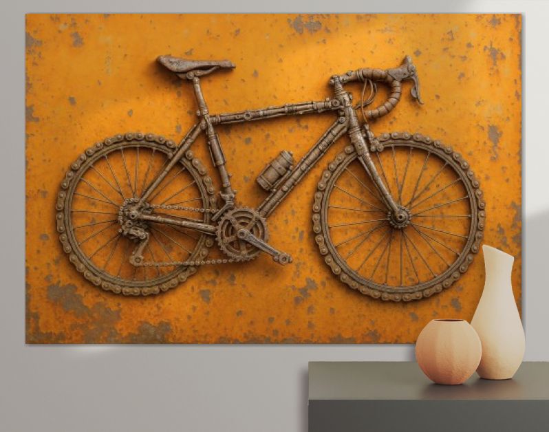 Industriële racefiets van roestig metaal en schroot