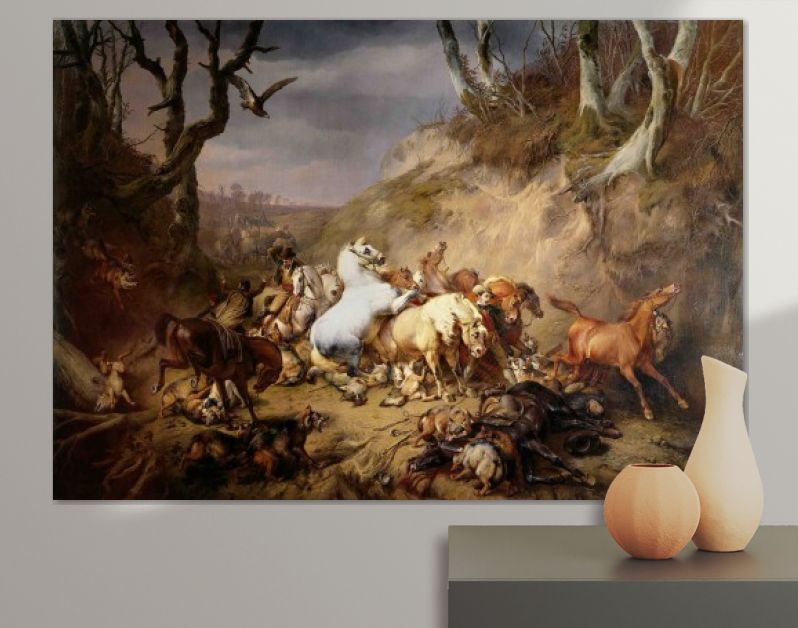 Hongerige wolven overvallen een groep ruiters, Eugène Verboeckhoven, 1836