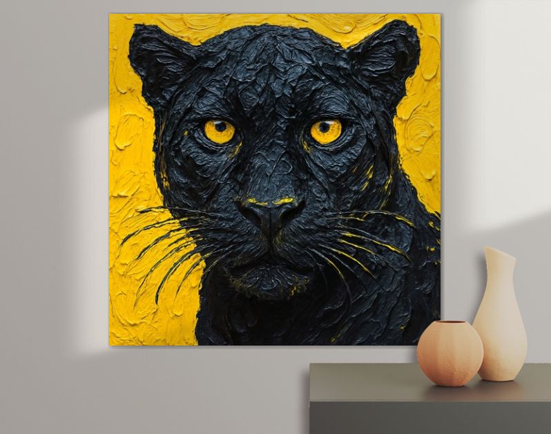 Close-up van zwarte panter in krachtig zwart-geel contrast