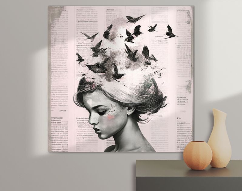 Vrouw mixed media lichtroze