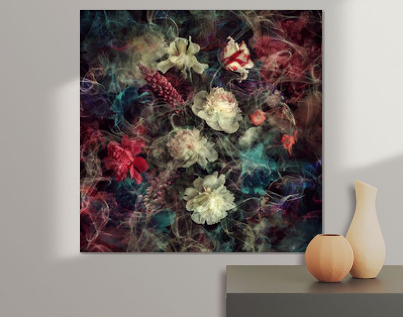 Abstracte kleurrijke bloemencollage. Digitale kunst.