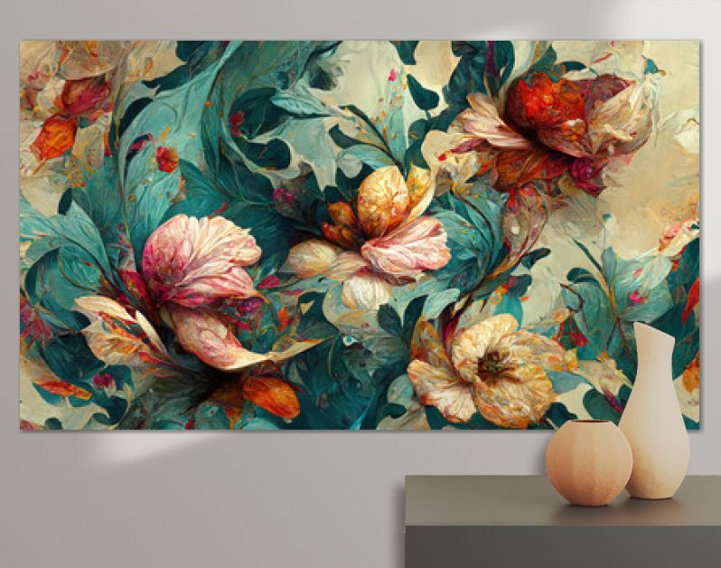 Artistiek abstract bloemenpatroon prachtige bloemen en bloemblaadjes ornament kunst ontwerp natuur blad illustratie tekening, digitale bloemenprint schilderij vintage stijl behang of achtergrond