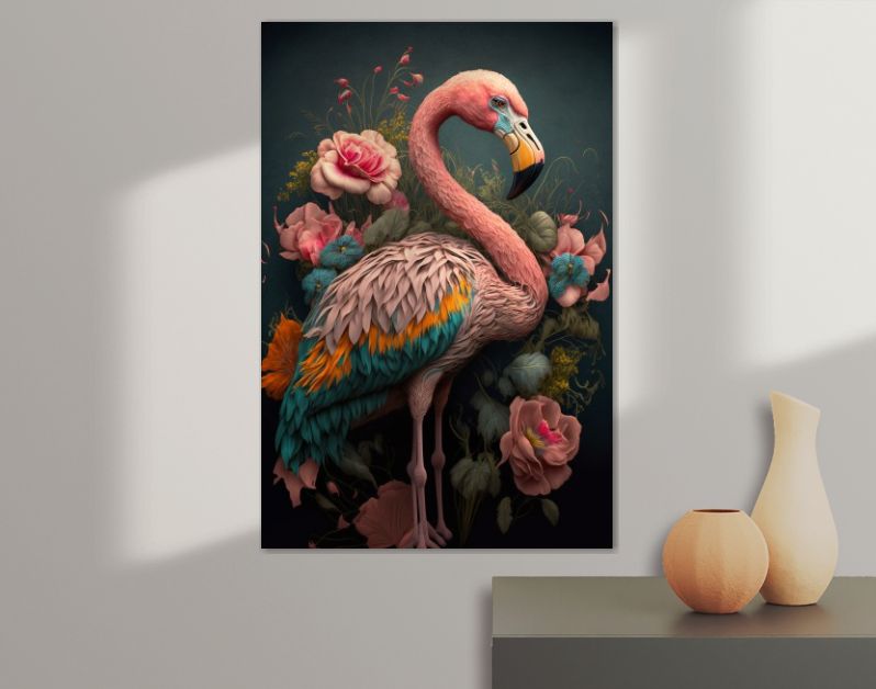 Flamingo met vintage bloemen