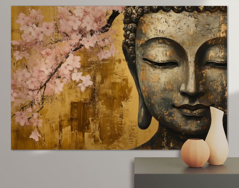 Gouden sereniteit onder roze bloesems