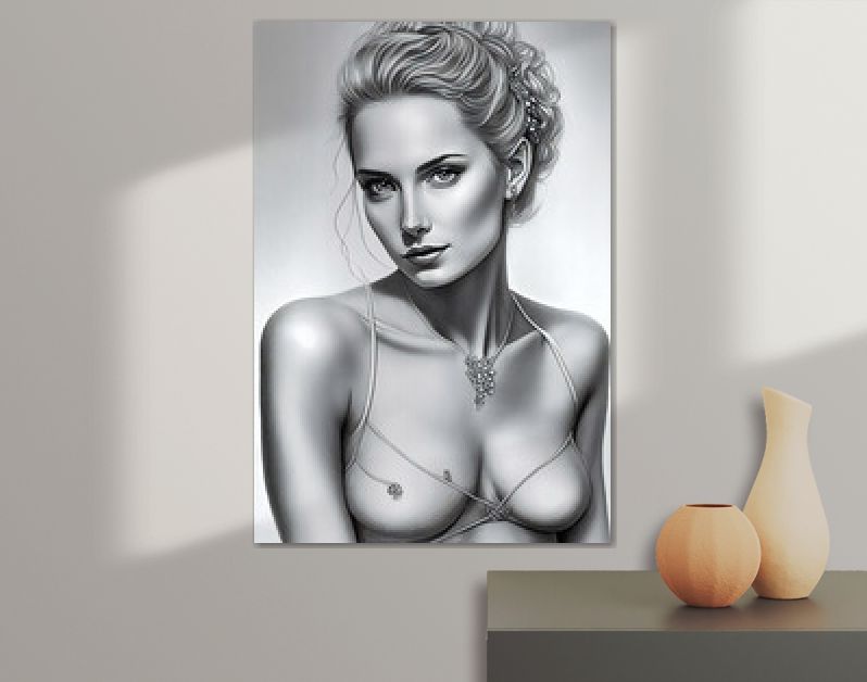 Vrouwelijk silhouet. Portret Van Mooie Vrouw. Hand getekend. Tekenen In Potlood. Generatieve AI.