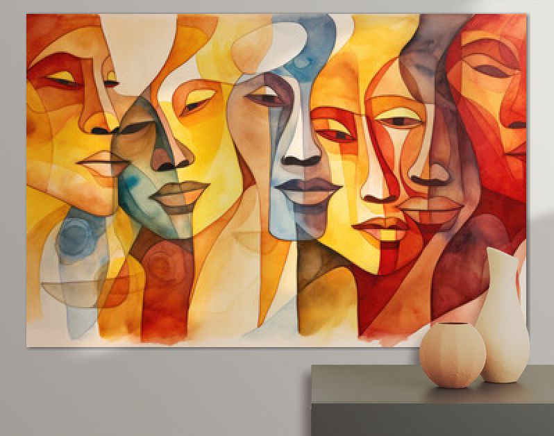 Abstracte portretten van mensen. Nationale Spaanse erfgoedmaand. Feest van de Spaanse cultuur.