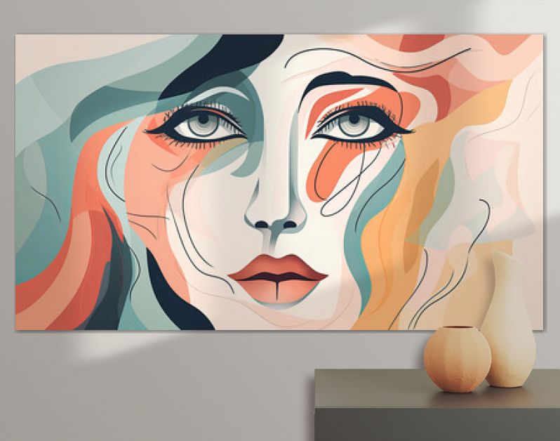 Abstract modern gezichtsportret. Handgetekende stijl van mooi jong meisje met generatieve AI-technologie