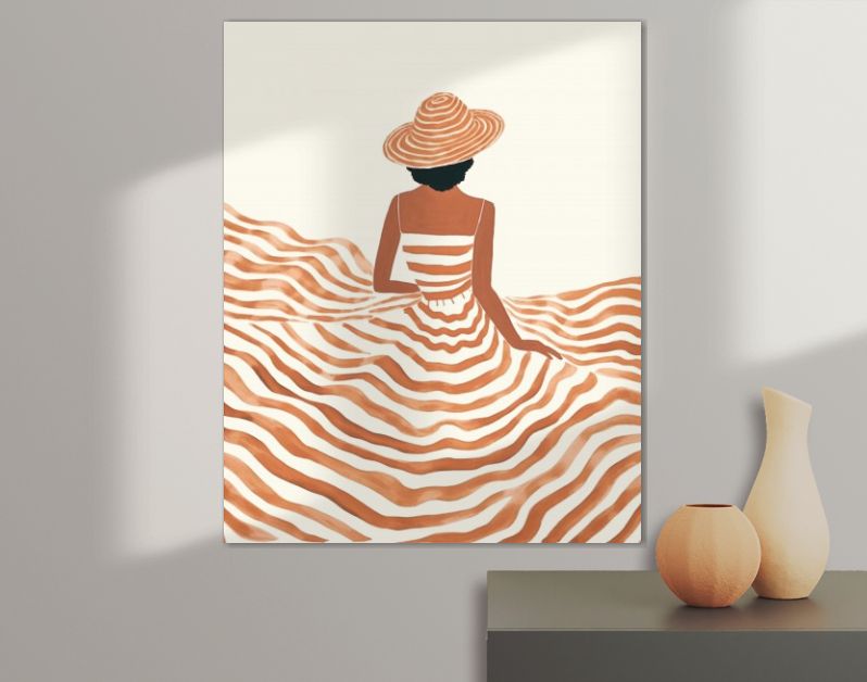 Oranje Dromen Meisje met Hoed in Golvende Lijnen en Romantiek