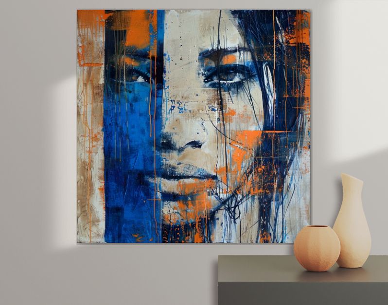 Bold echoes vintage portrait in blues and orange