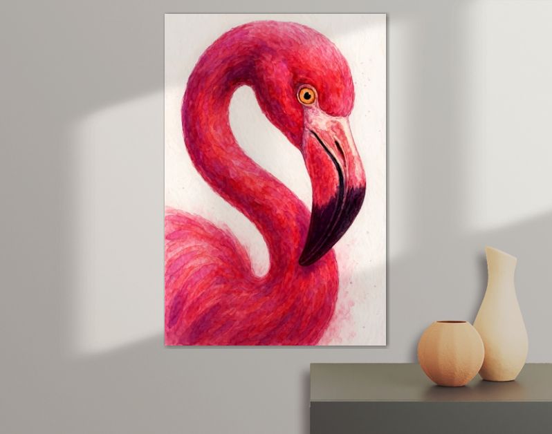 Close-up van roze flamingo met gebogen hals