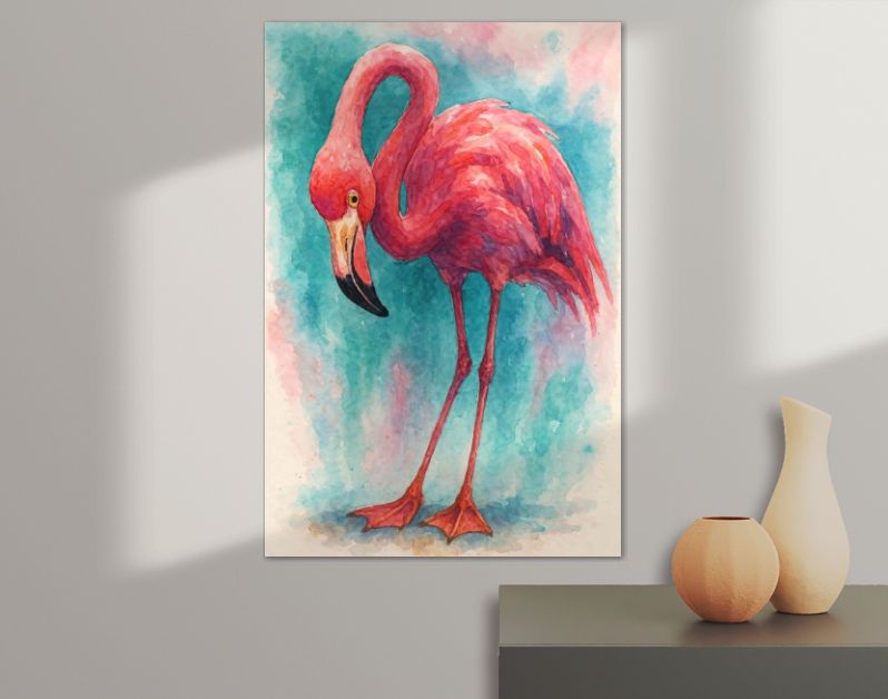 Tropische roze flamingo in felle aquarelkleuren