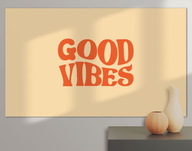Good vibes only trendy wavy text design retro groovy  warp text typography design vector template for t shirt poster banner wall art	