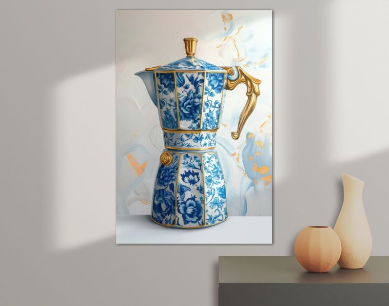 Italiaanse percolator in delfts blauw