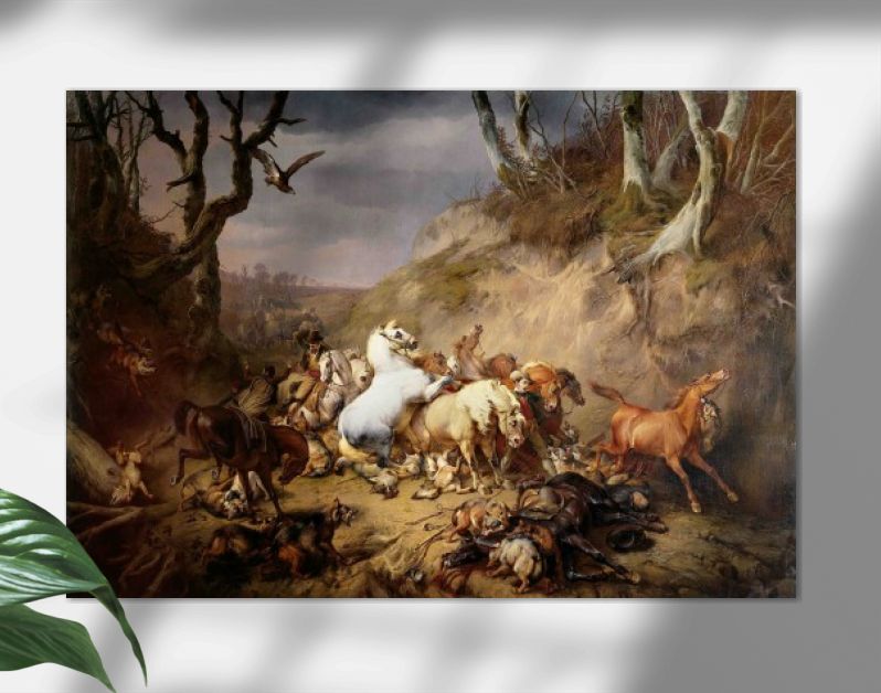 Hongerige wolven overvallen een groep ruiters, Eugène Verboeckhoven, 1836