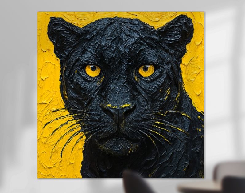 Close-up van zwarte panter in krachtig zwart-geel contrast