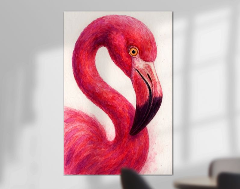 Close-up van roze flamingo met gebogen hals