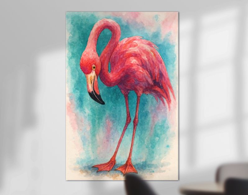 Tropische roze flamingo in felle aquarelkleuren