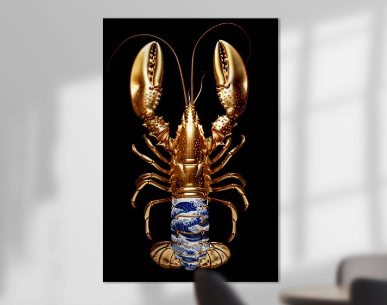 Golden lobster delft blue on black